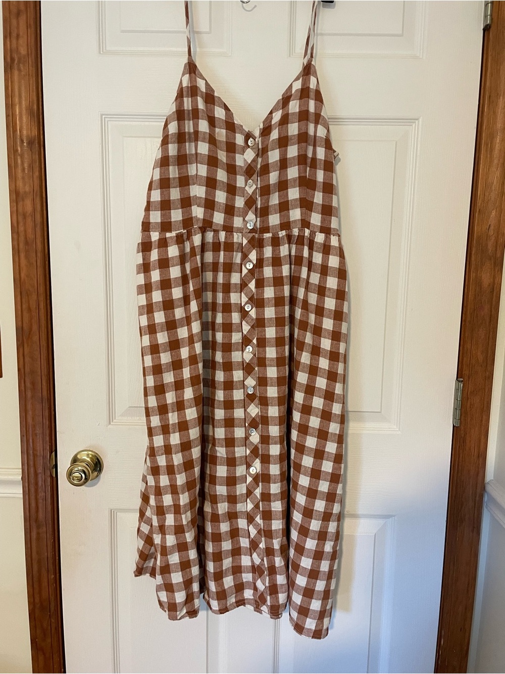 a new day Muted Orange, Brown, and White Gingham Sundress